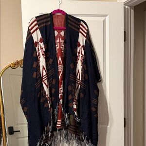 Navy and Brown Geometric Cardigan